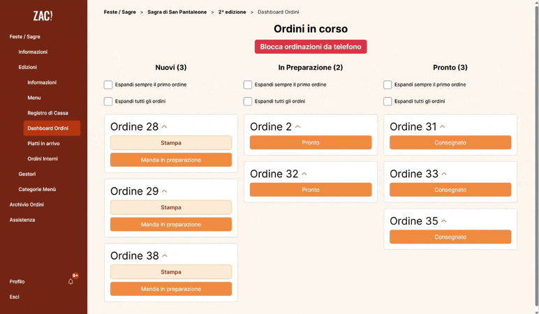 L'azione di stampa degli ordini