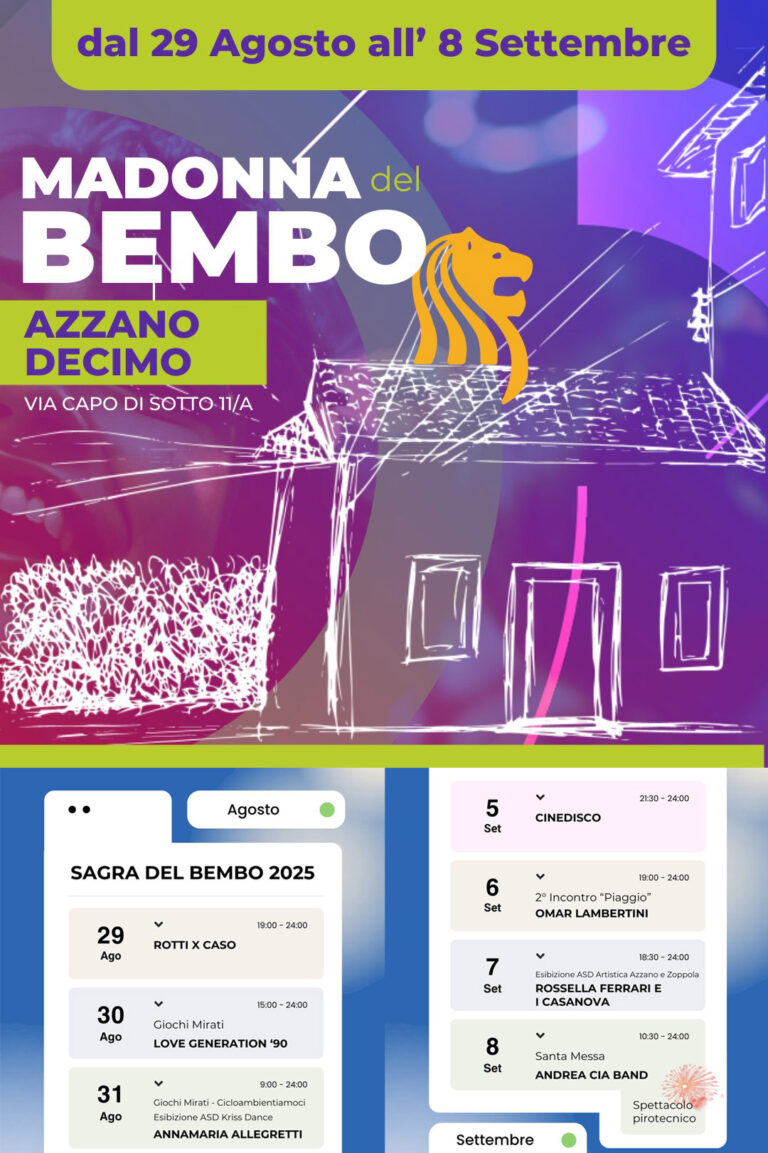 Locandina edizione 2025 della Sagra della Madonna del Bembo ad Azzano Decimo